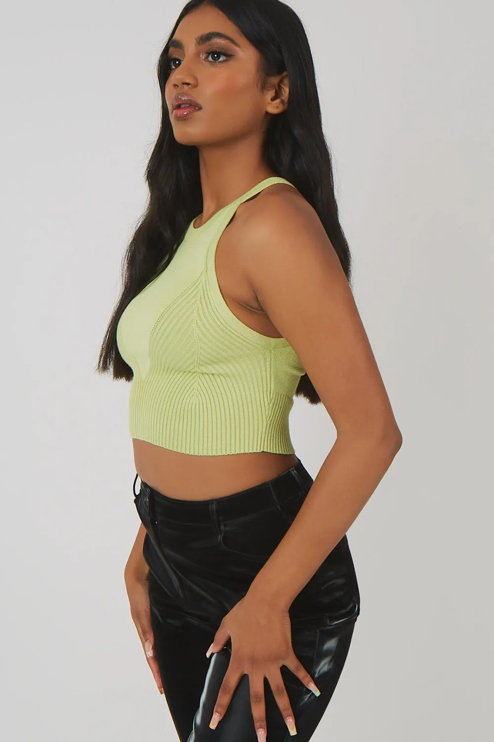 Knitted High Neck Racer Crop Top Lime sold by Public Desire product image thumbnail 3