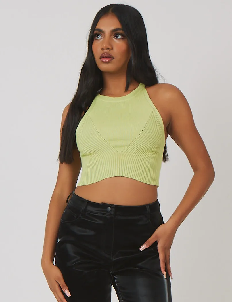 Knitted High Neck Racer Crop Top Lime sold by Public Desire