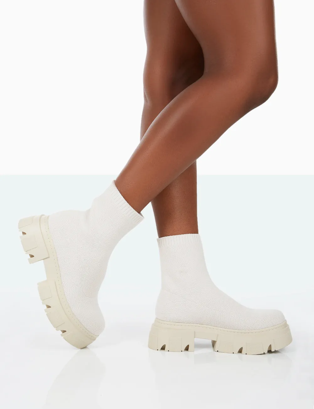 Nola Ecru Knit Platform Chunky Sole Ankle Boots sold by Public Desire product image thumbnail 2