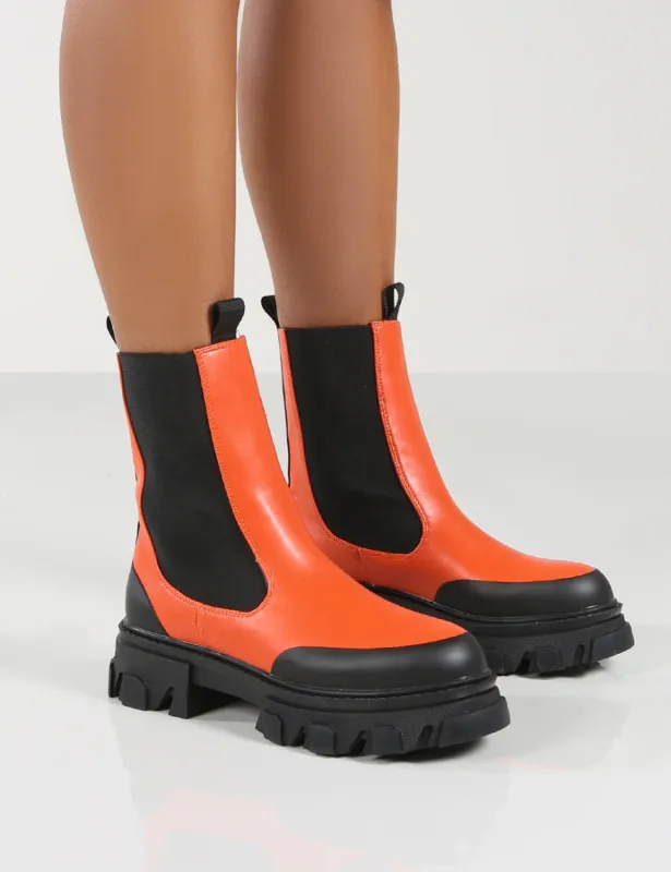 Amber x Public Desire Wonder Orange PU Chunky Sole Ankle Boot sold by Public Desire