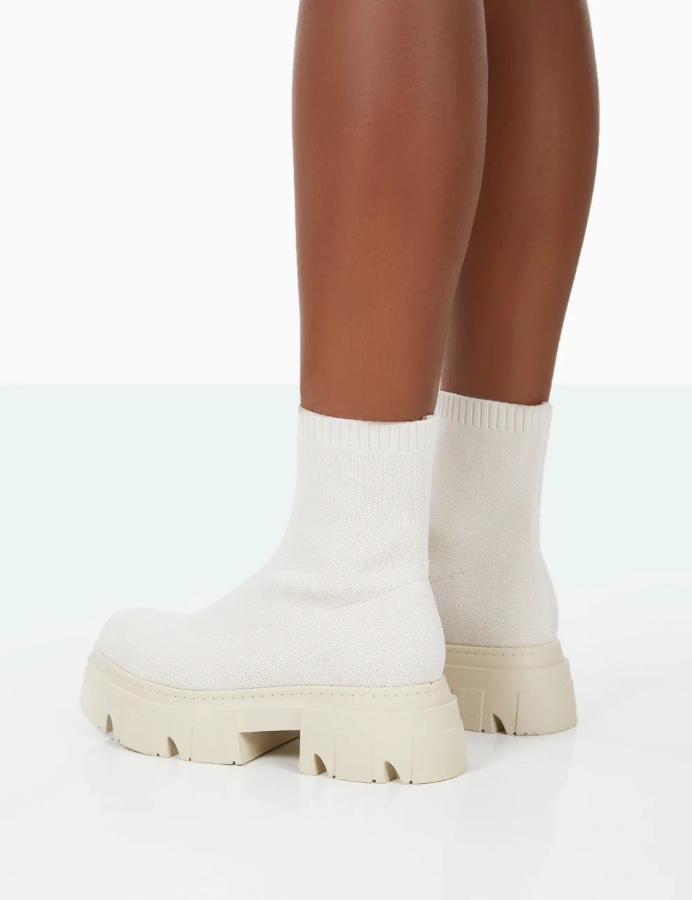 Nola Ecru Knit Platform Chunky Sole Ankle Boots sold by Public Desire product image thumbnail 3