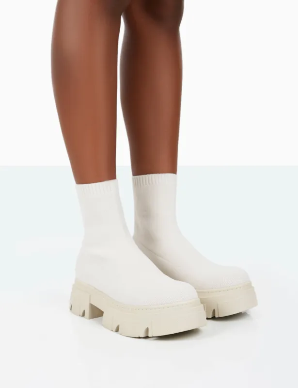 Nola Ecru Knit Platform Chunky Sole Ankle Boots sold by Public Desire