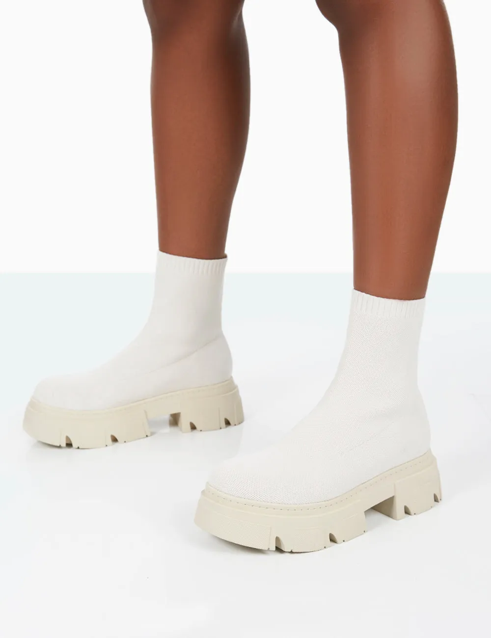 Nola Ecru Knit Platform Chunky Sole Ankle Boots sold by Public Desire product image thumbnail 4