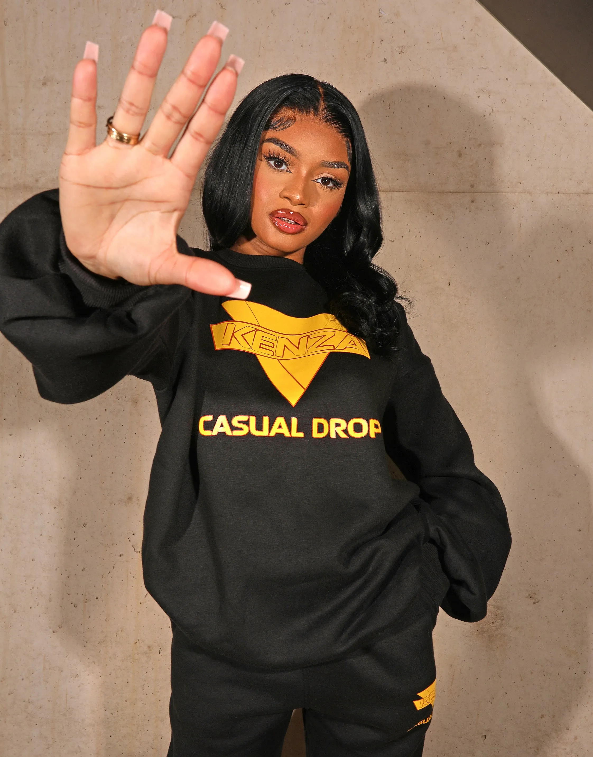 Kenza X Public Desire Moto Graphic Oversized Sweatshirt in Black sold by Public Desire