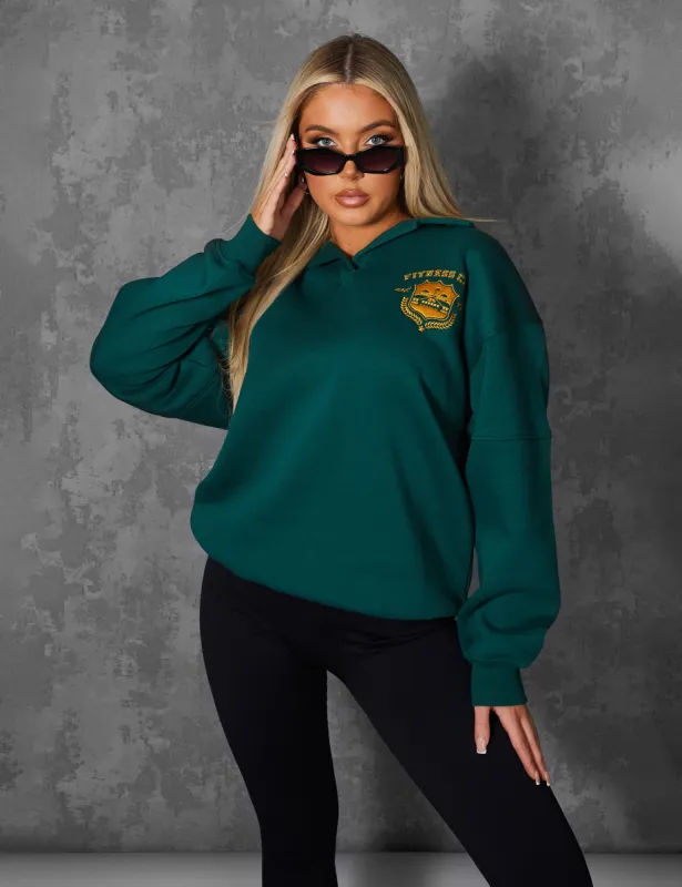 Sports Club Embroidered Badge Oversized Rugby Sweatshirt Forest Green sold by Public Desire