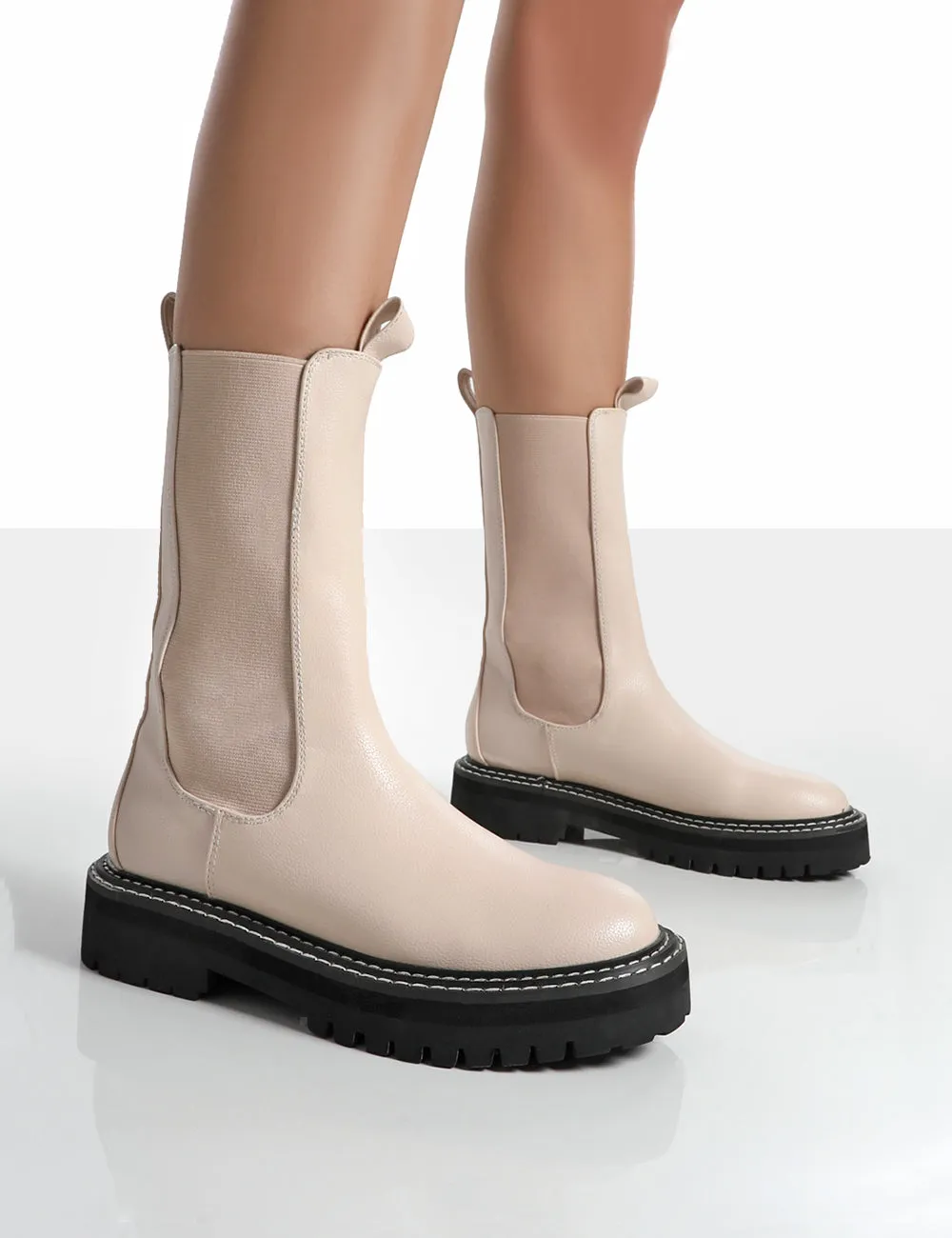 Animate Bone Ankle Chunky Sole Chelsea Boots sold by Public Desire