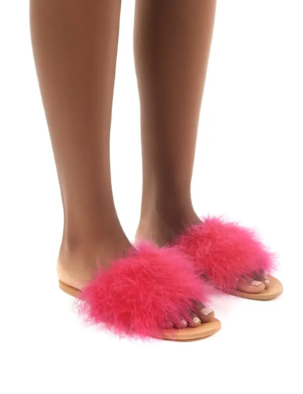Bubbly Pink Feather Slider Flat Sandals sold by Public Desire