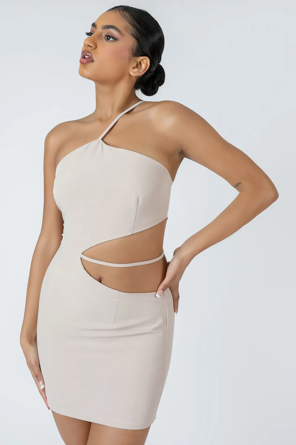 Asymmetric Cutout Waist Strappy Mini Dress sold by Public Desire