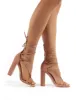Frankie Wide Fit Nude Suede Lace Up Block High Heels sold by Public Desire
