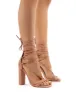 Frankie Wide Fit Nude Suede Lace Up Block High Heels sold by Public Desire