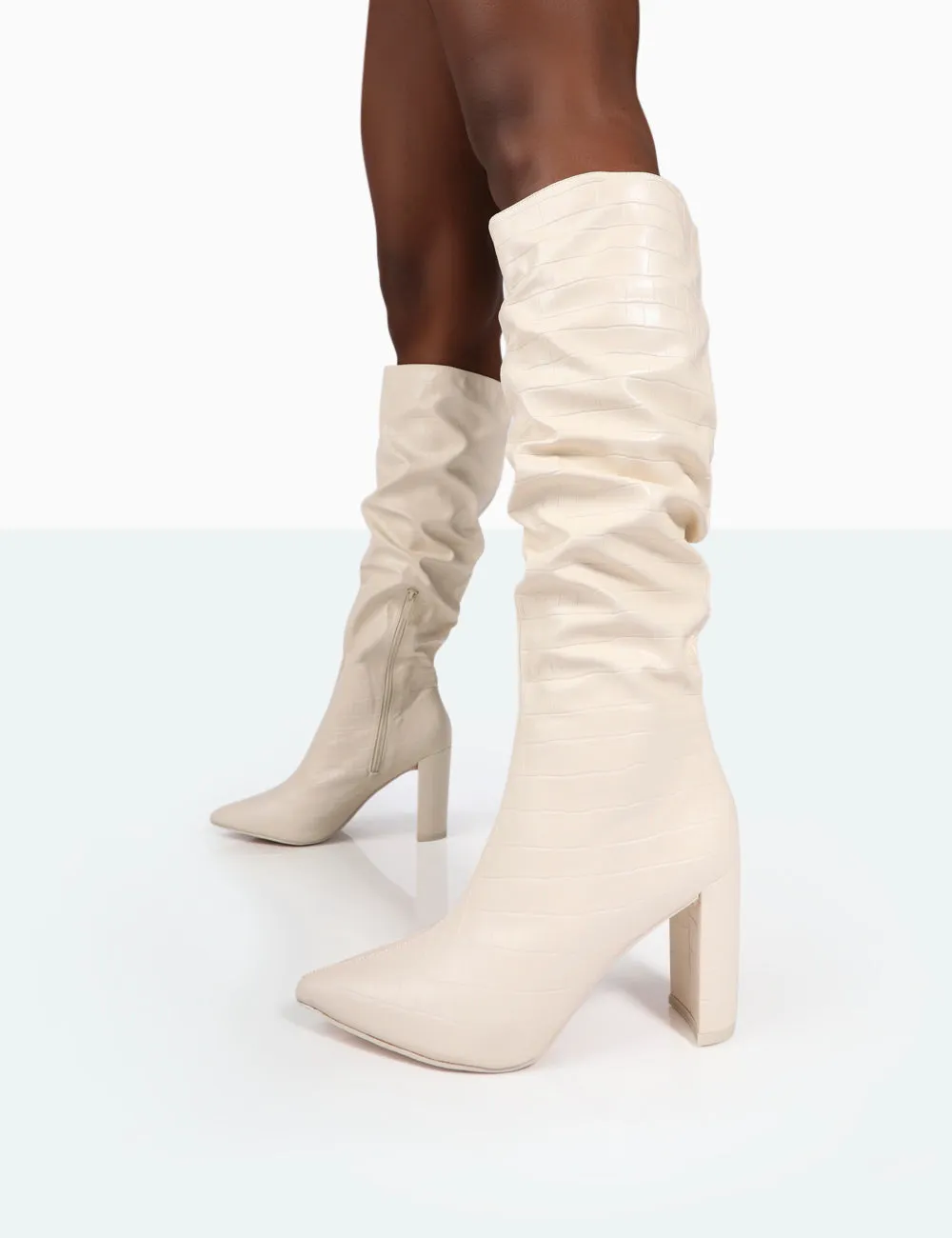 Mine Ecru Croc Pointed Toe Block Heeled Knee High Boots sold by Public Desire product image thumbnail 3