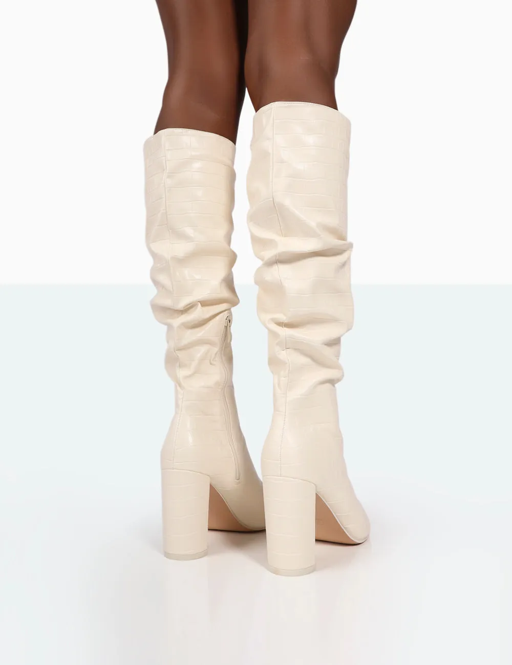 Mine Ecru Croc Pointed Toe Block Heeled Knee High Boots sold by Public Desire product image thumbnail 4