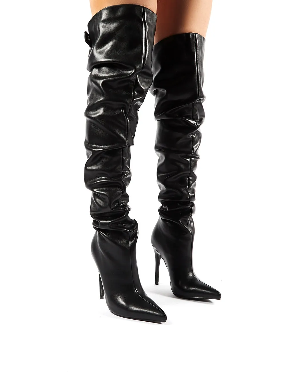 Impulse Black PU Slouch Stiletto Heeled Over the Knee Boots sold by Public Desire product image thumbnail 4