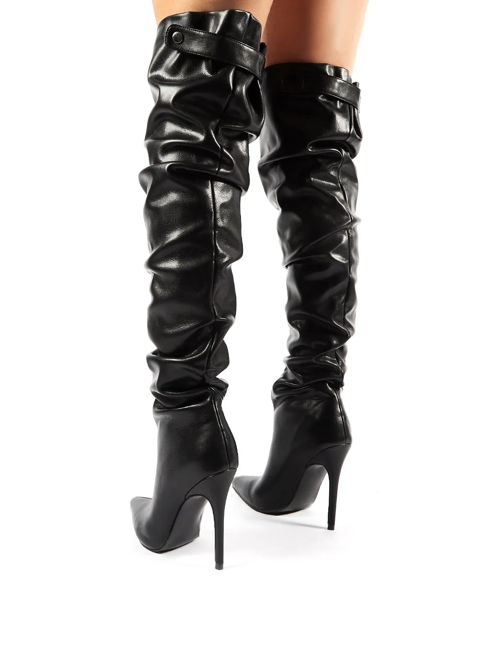 Impulse Black PU Slouch Stiletto Heeled Over the Knee Boots sold by Public Desire product image thumbnail 3