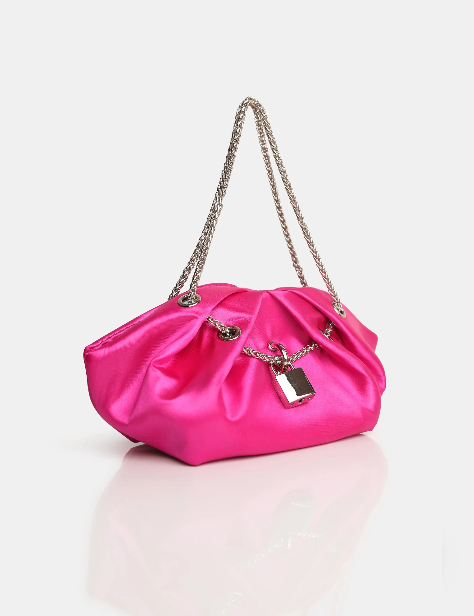 The Barbie Hot Pink Satin Lock and Chain Mini Bag sold by Public Desire product image thumbnail 2