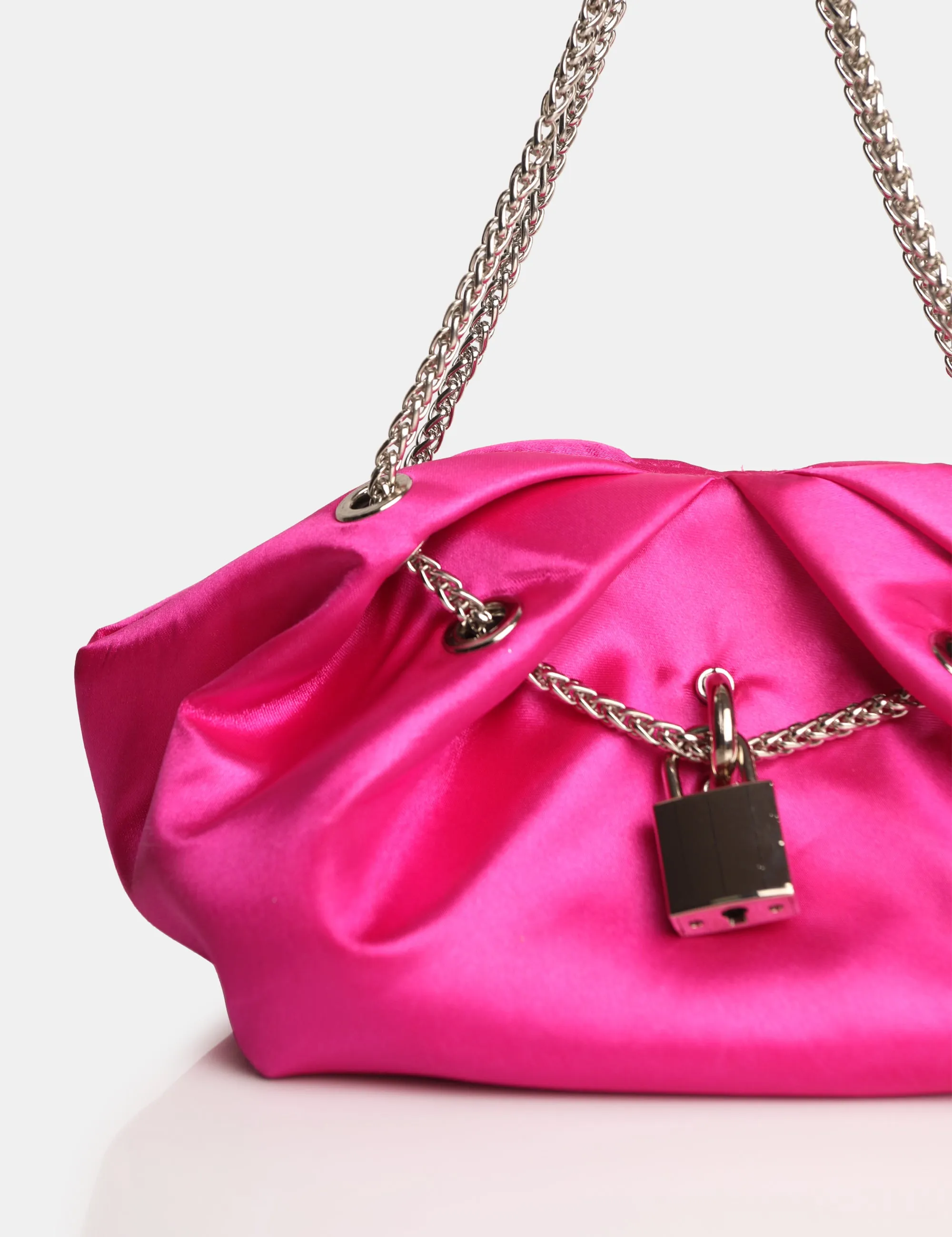 The Barbie Hot Pink Satin Lock and Chain Mini Bag sold by Public Desire product image thumbnail 3