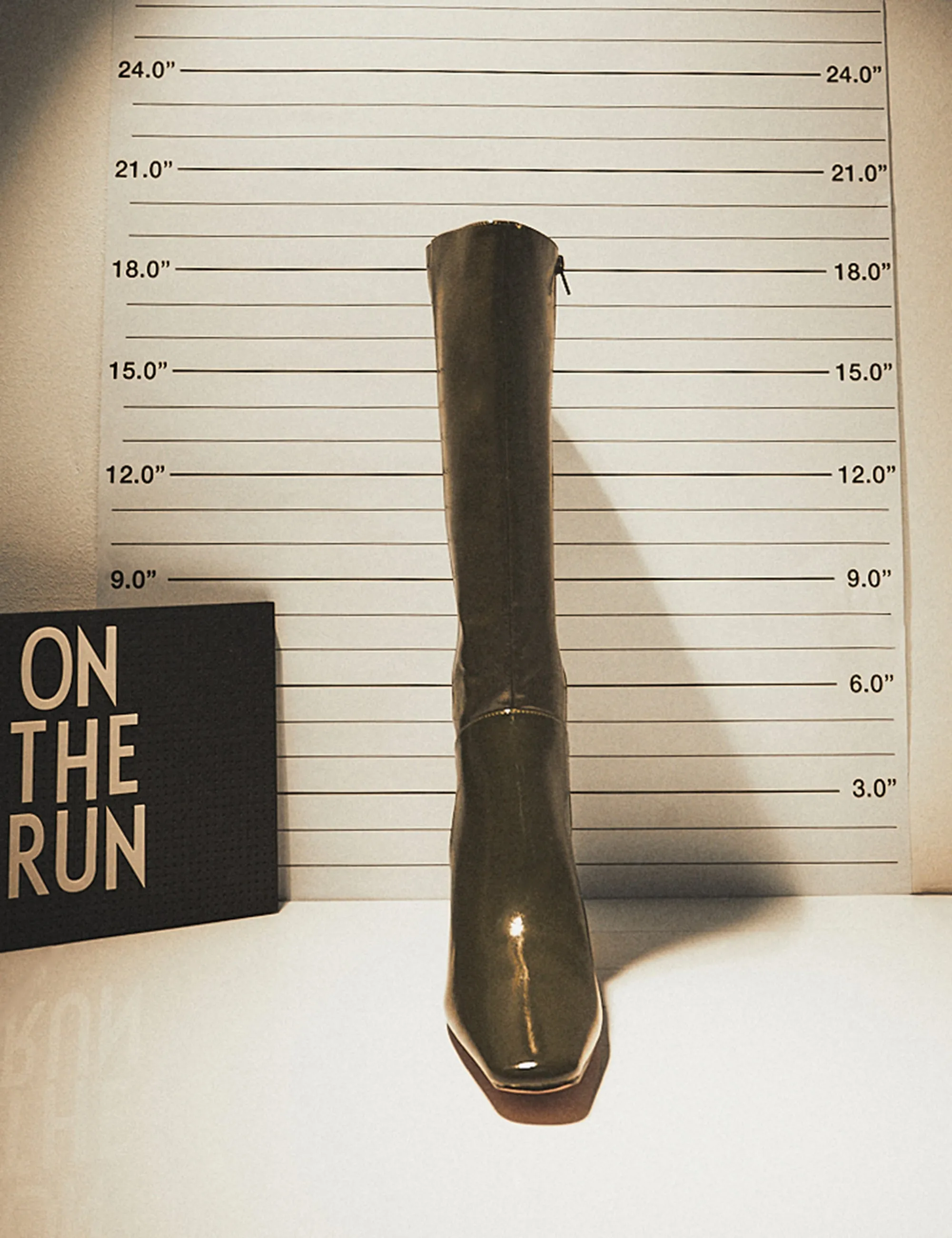 Pose Olive Textured Patent Pu Zip Up Knee High Slim Block Heeled Boots sold by Public Desire product image thumbnail 3