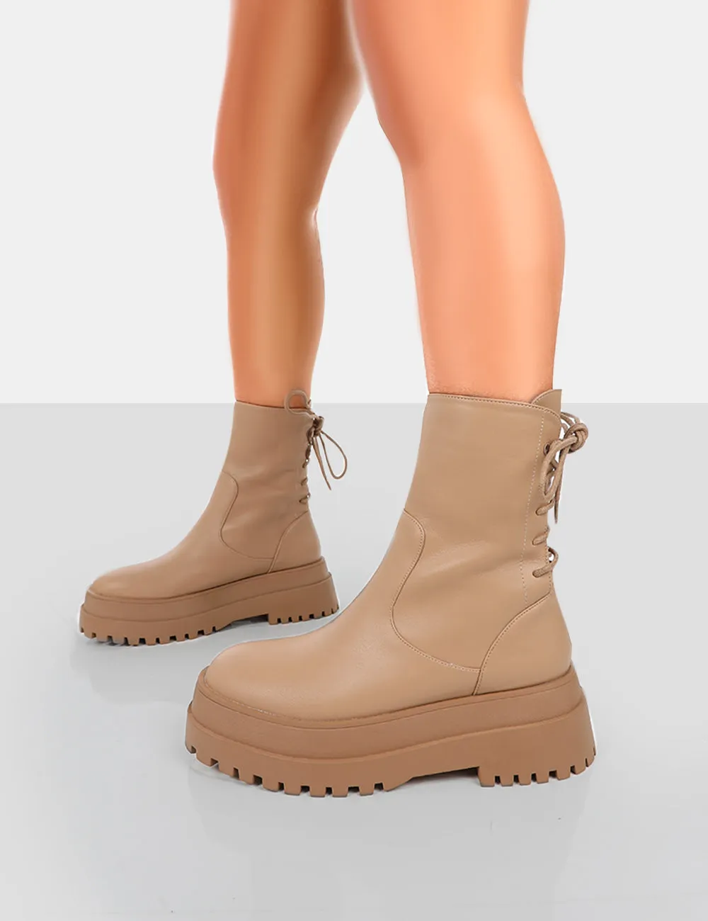 Noelle Camel Platform Chunky Sole Lace Up Detail Ankle Boots sold by Public Desire product image thumbnail 3