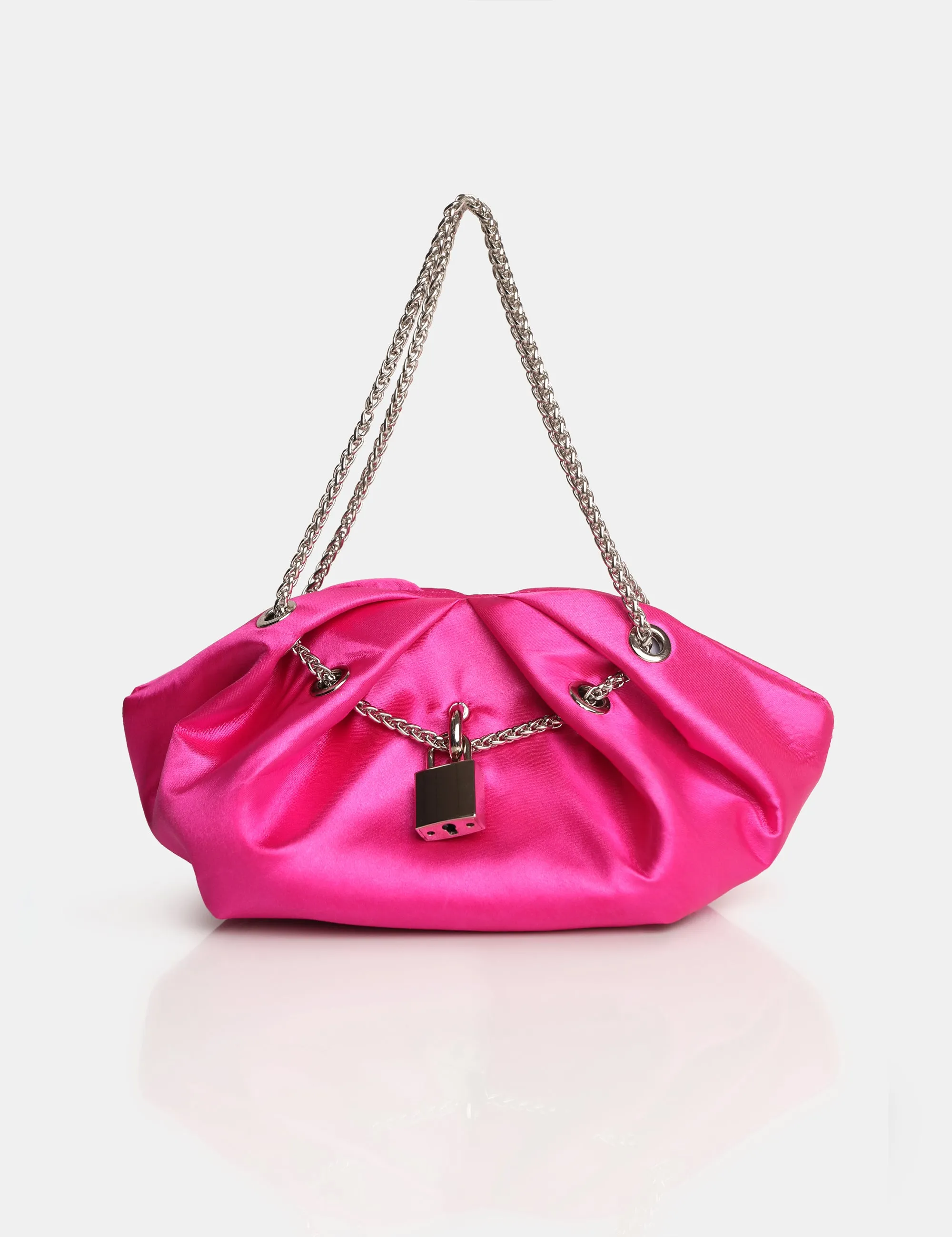 The Barbie Hot Pink Satin Lock and Chain Mini Bag sold by Public Desire