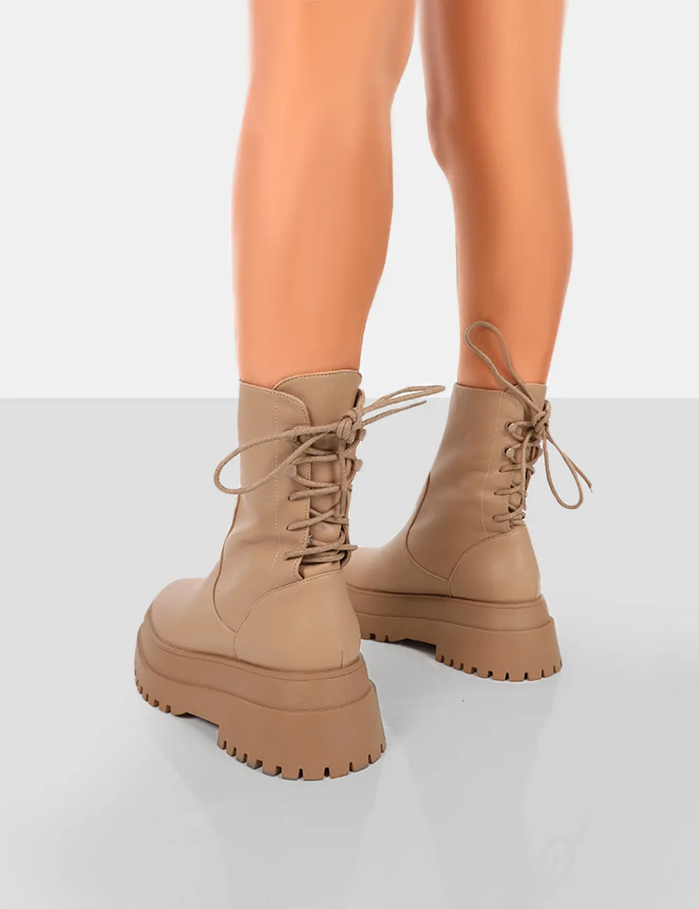 Noelle Camel Platform Chunky Sole Lace Up Detail Ankle Boots sold by Public Desire product image thumbnail 2