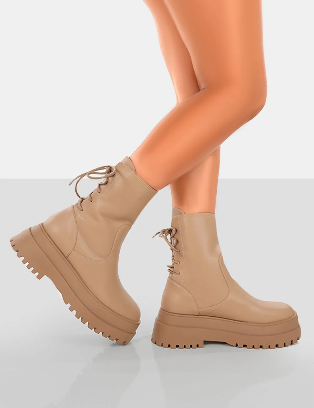 Noelle Camel Platform Chunky Sole Lace Up Detail Ankle Boots sold by Public Desire product image thumbnail 4
