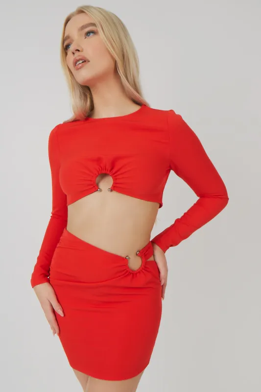 Loop Ruched Metal Hardware Crop Top Red sold by Public Desire