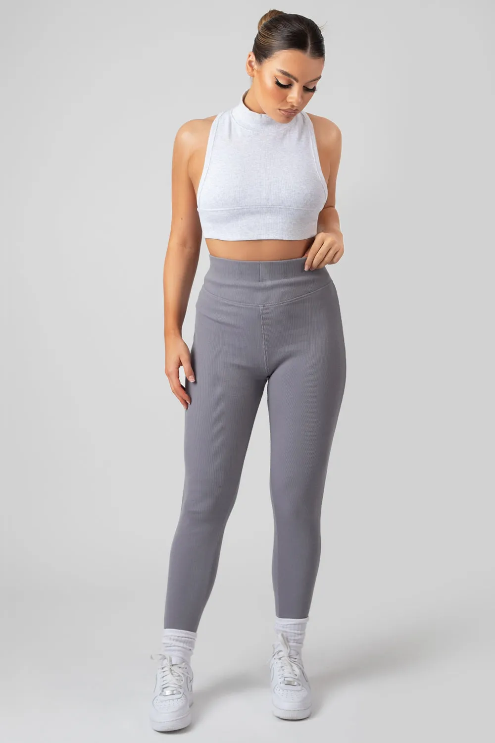 Thick Waistband Ribbed Leggings Grey sold by Public Desire