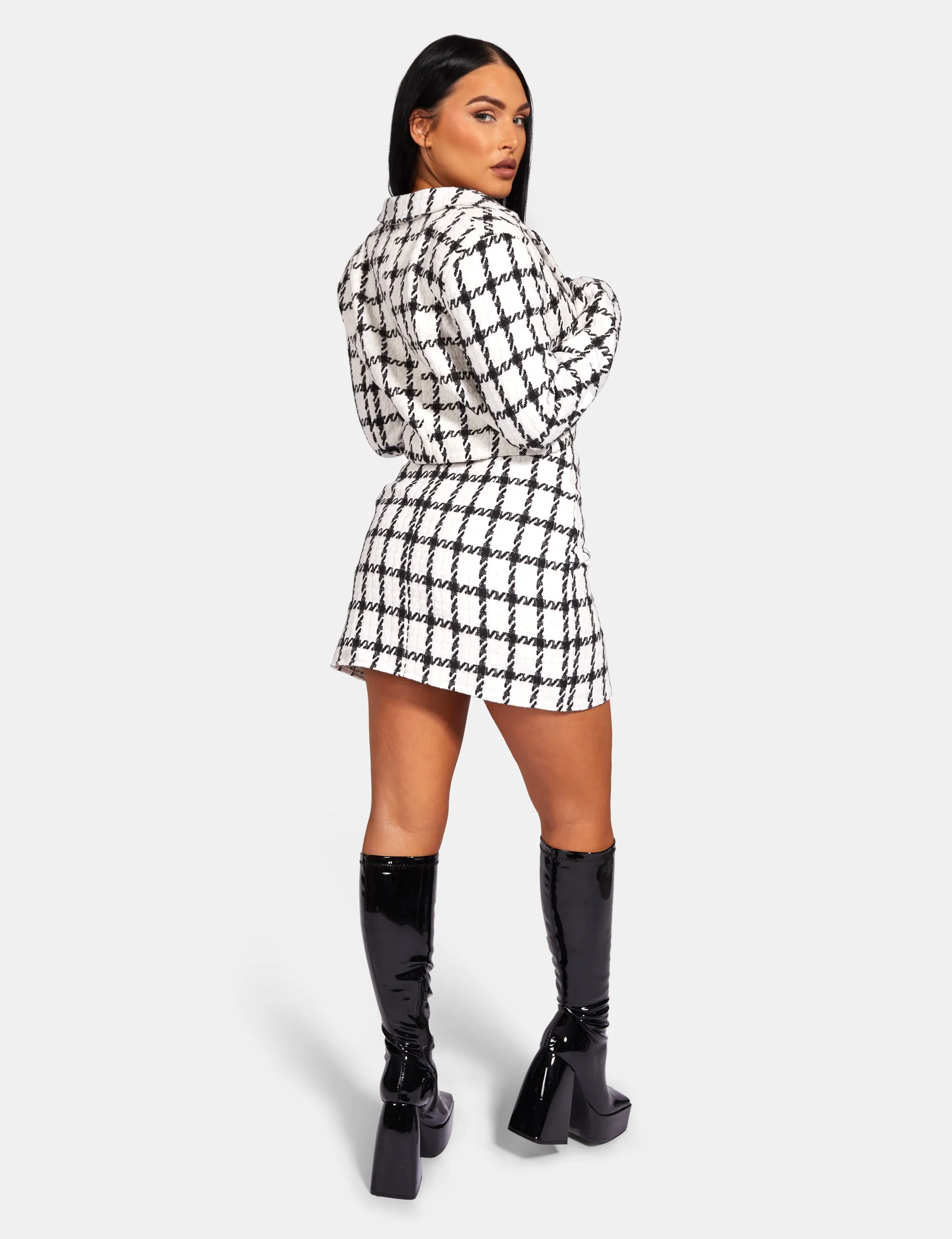 MONOCHROME TEXTURED CHECK CROPPED BLAZER IVORY sold by Public Desire product image thumbnail 4