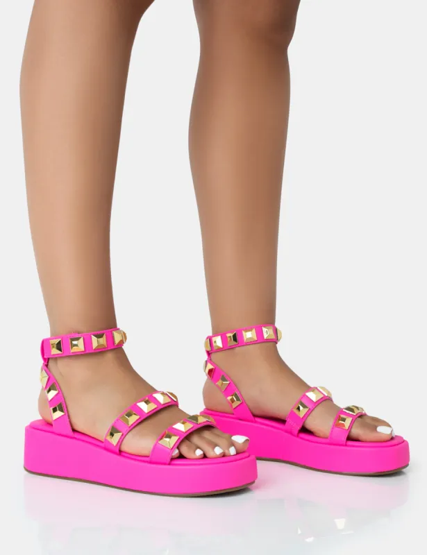 Wade Hot Pink Studded Strappy Platform Sandals sold by Public Desire