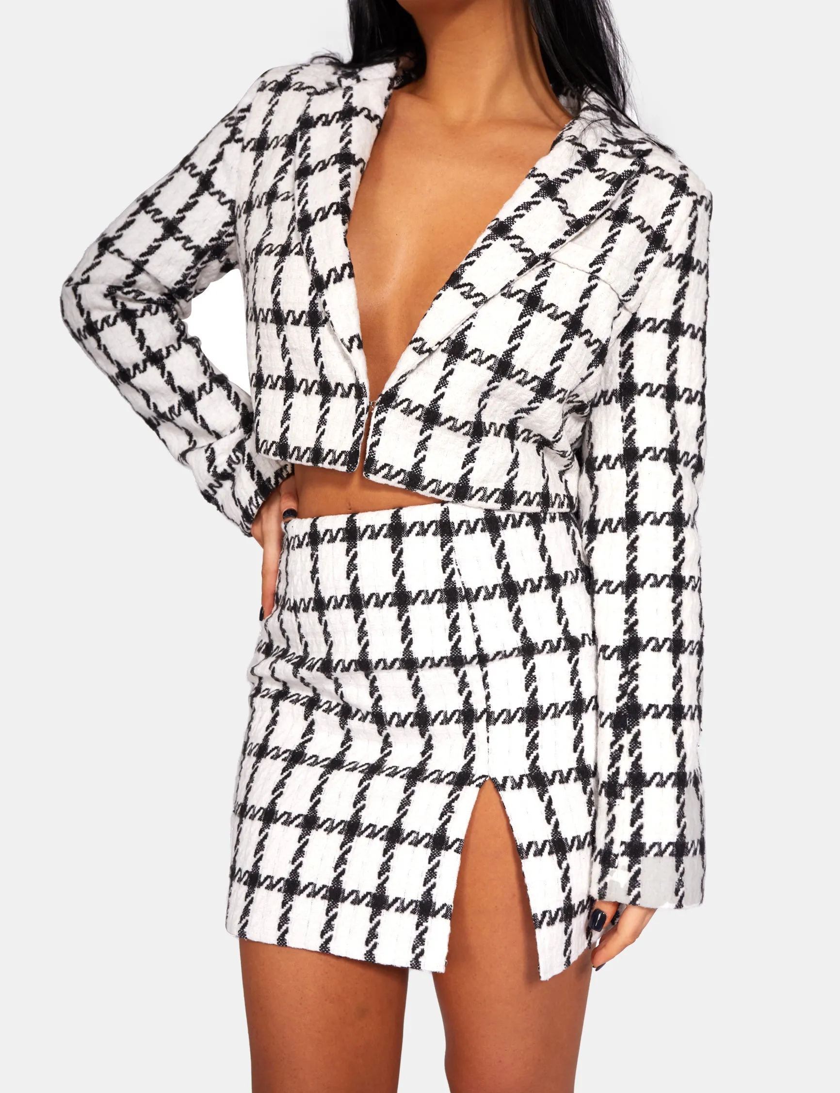 MONOCHROME TEXTURED CHECK CROPPED BLAZER IVORY sold by Public Desire product image thumbnail 3