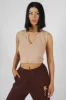 V Neck Sleeveless Ribbed Crop Top Camel sold by Public Desire