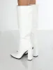 Posie Wide Fit White Pu Knee High Block Heel Boots sold by Public Desire