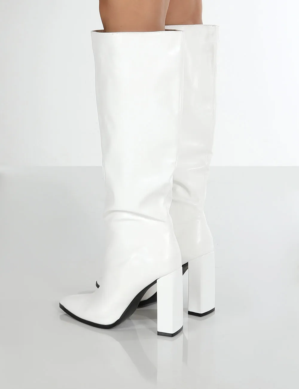 Posie Wide Fit White Pu Knee High Block Heel Boots sold by Public Desire product image thumbnail 4