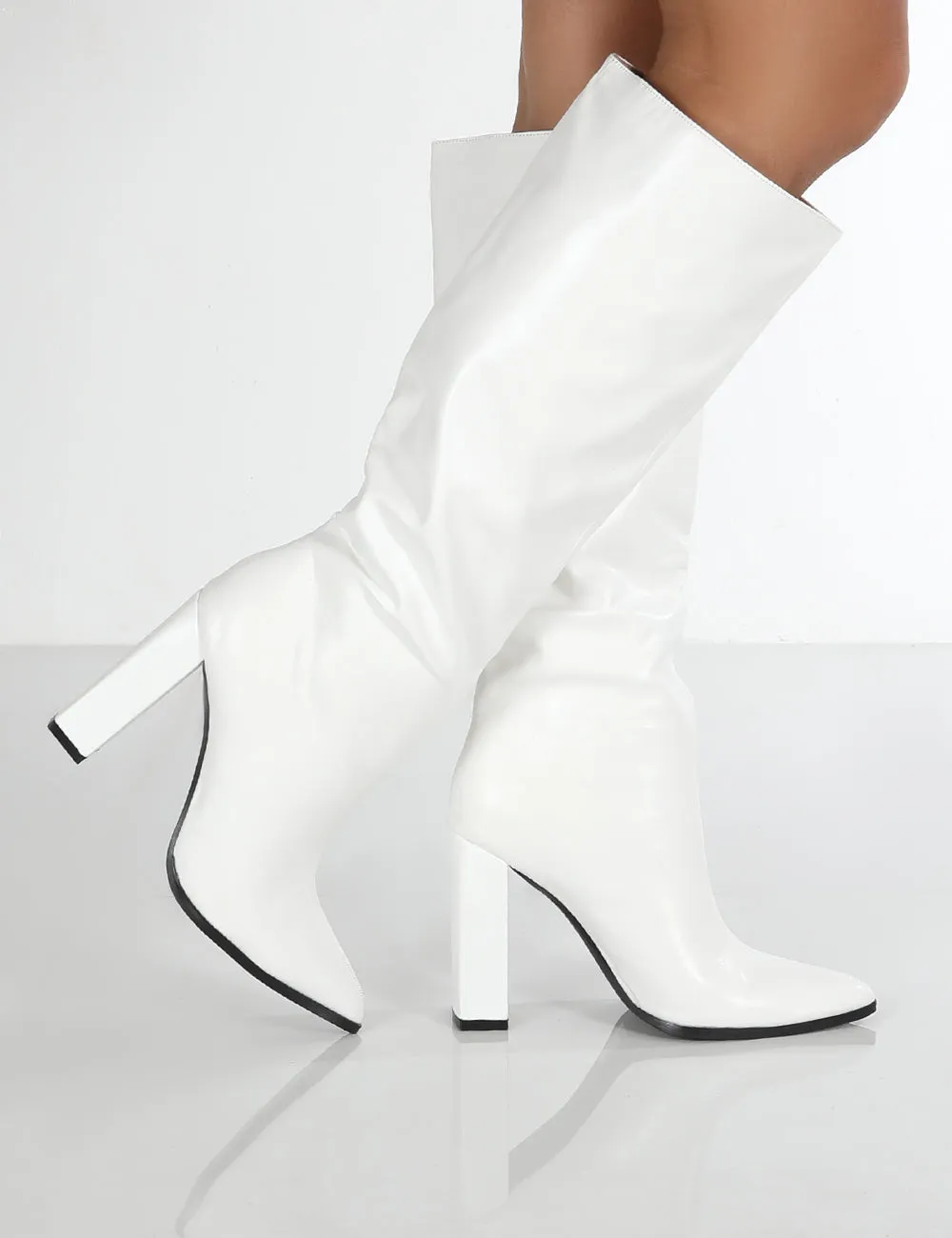 Posie Wide Fit White Pu Knee High Block Heel Boots sold by Public Desire product image thumbnail 2