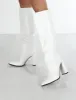 Posie Wide Fit White Pu Knee High Block Heel Boots sold by Public Desire