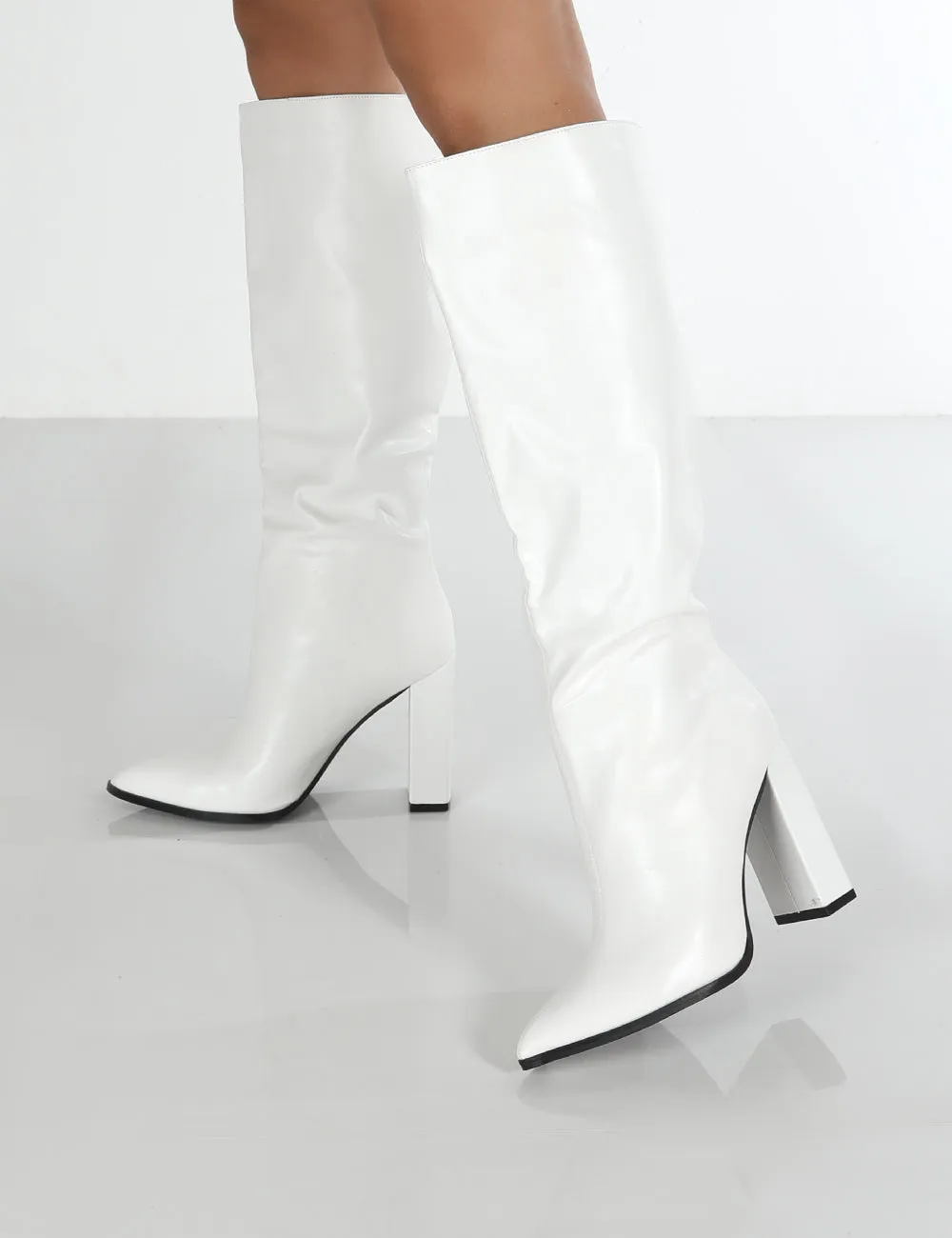 Posie Wide Fit White Pu Knee High Block Heel Boots sold by Public Desire product image thumbnail 3