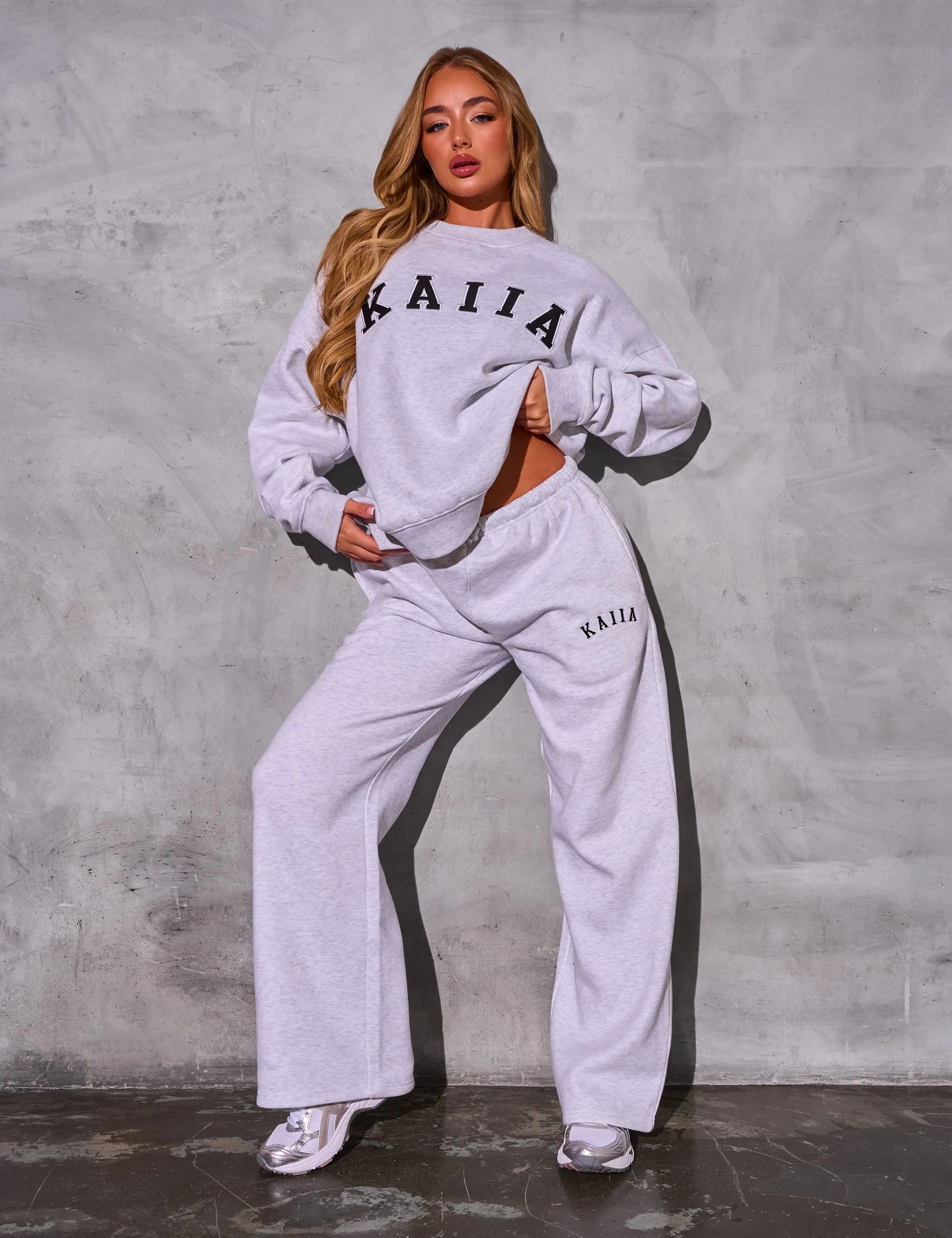 Kaiia Logo Wide Leg Joggers Light Grey Marl & Black sold by Public Desire