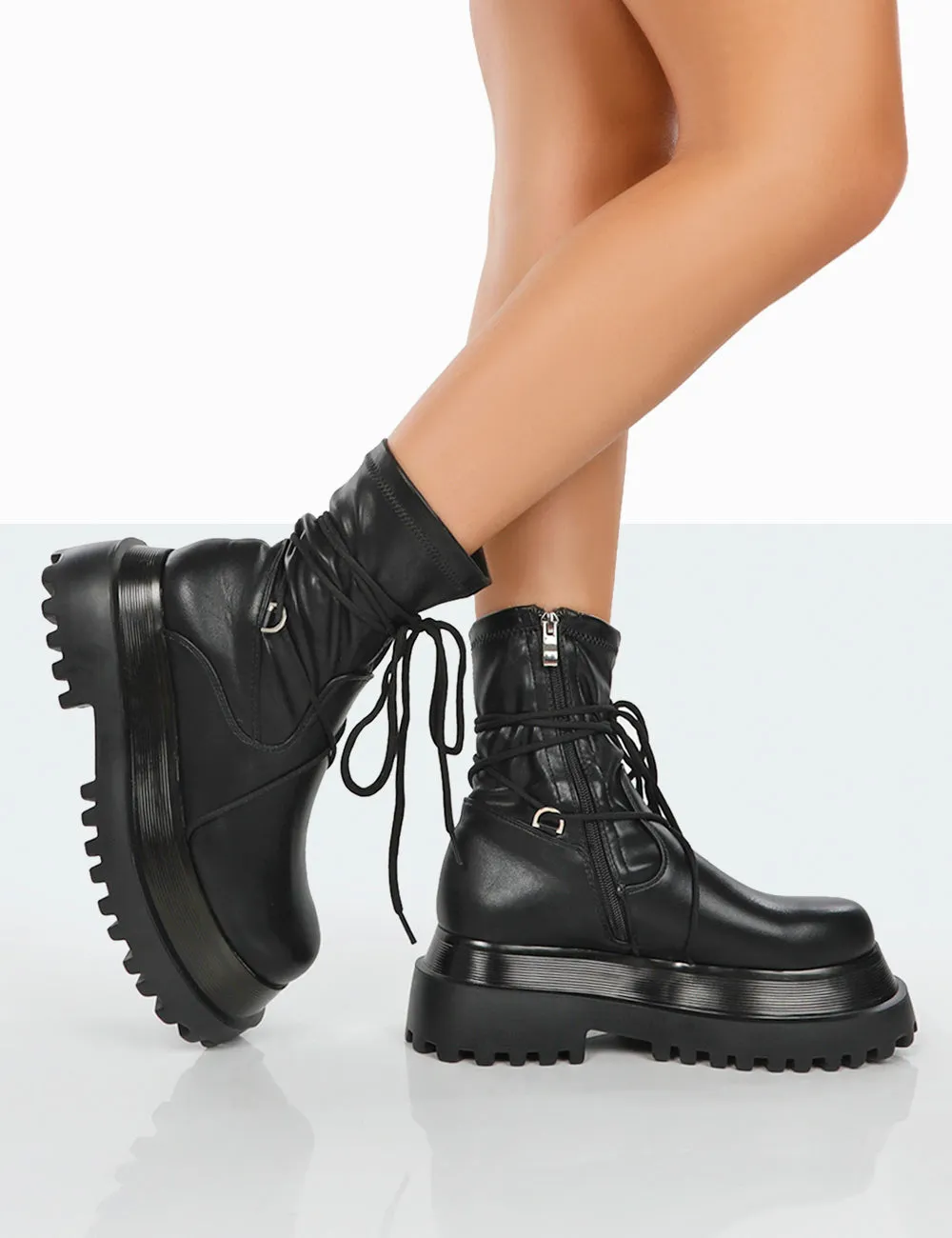 Klance Black Pu Chunky Sole Wrap Ankle Boots sold by Public Desire product image thumbnail 3
