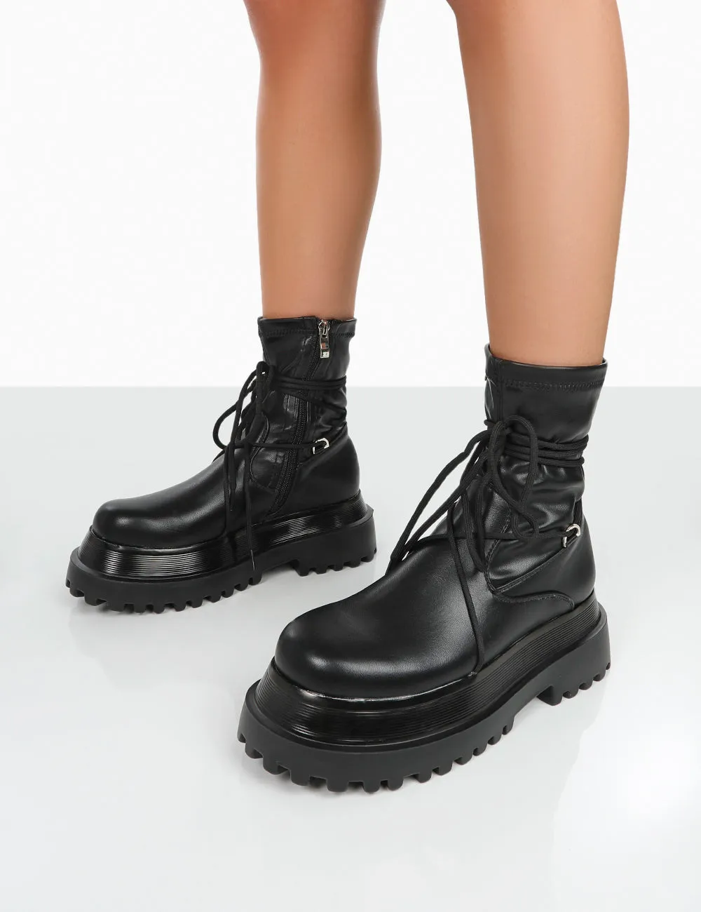 Klance Black Pu Chunky Sole Wrap Ankle Boots sold by Public Desire product image thumbnail 4
