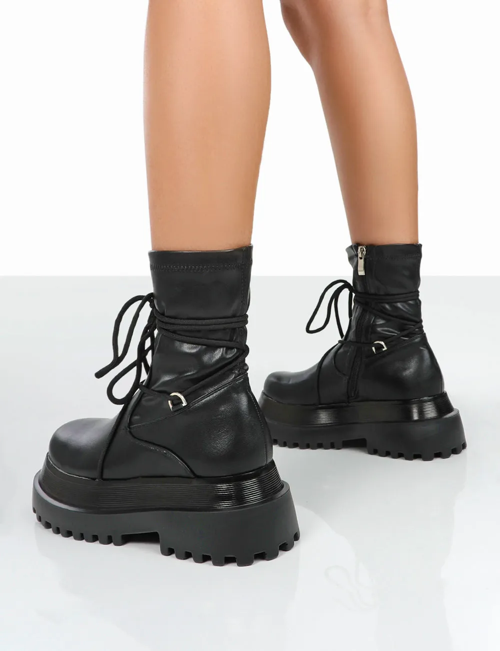 Klance Black Pu Chunky Sole Wrap Ankle Boots sold by Public Desire product image thumbnail 2