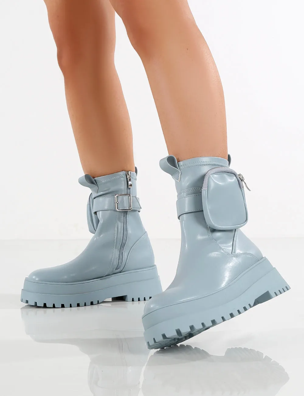 Amber x Public Desire Thought PU Blue Pocket Chunky Sole Ankle Boot sold by Public Desire product image thumbnail 3