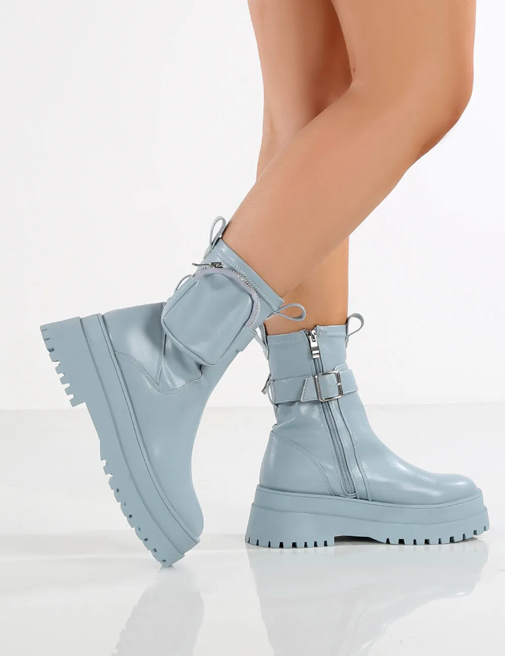 Amber x Public Desire Thought PU Blue Pocket Chunky Sole Ankle Boot sold by Public Desire product image thumbnail 4