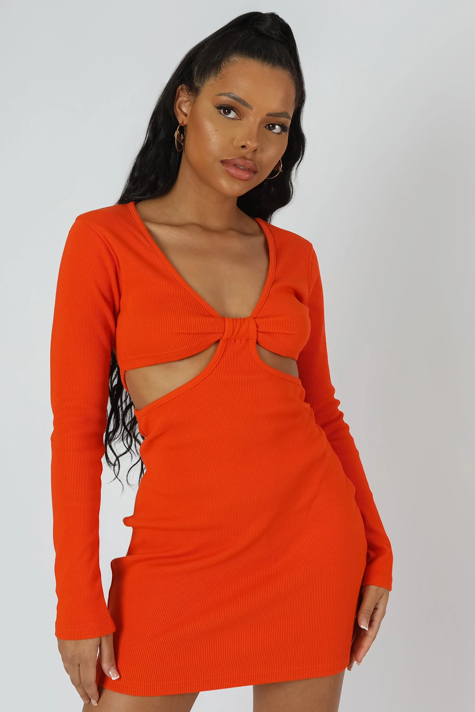 Waist Cut Out Long Sleeve Mini Dress Orange sold by Public Desire product image thumbnail 2