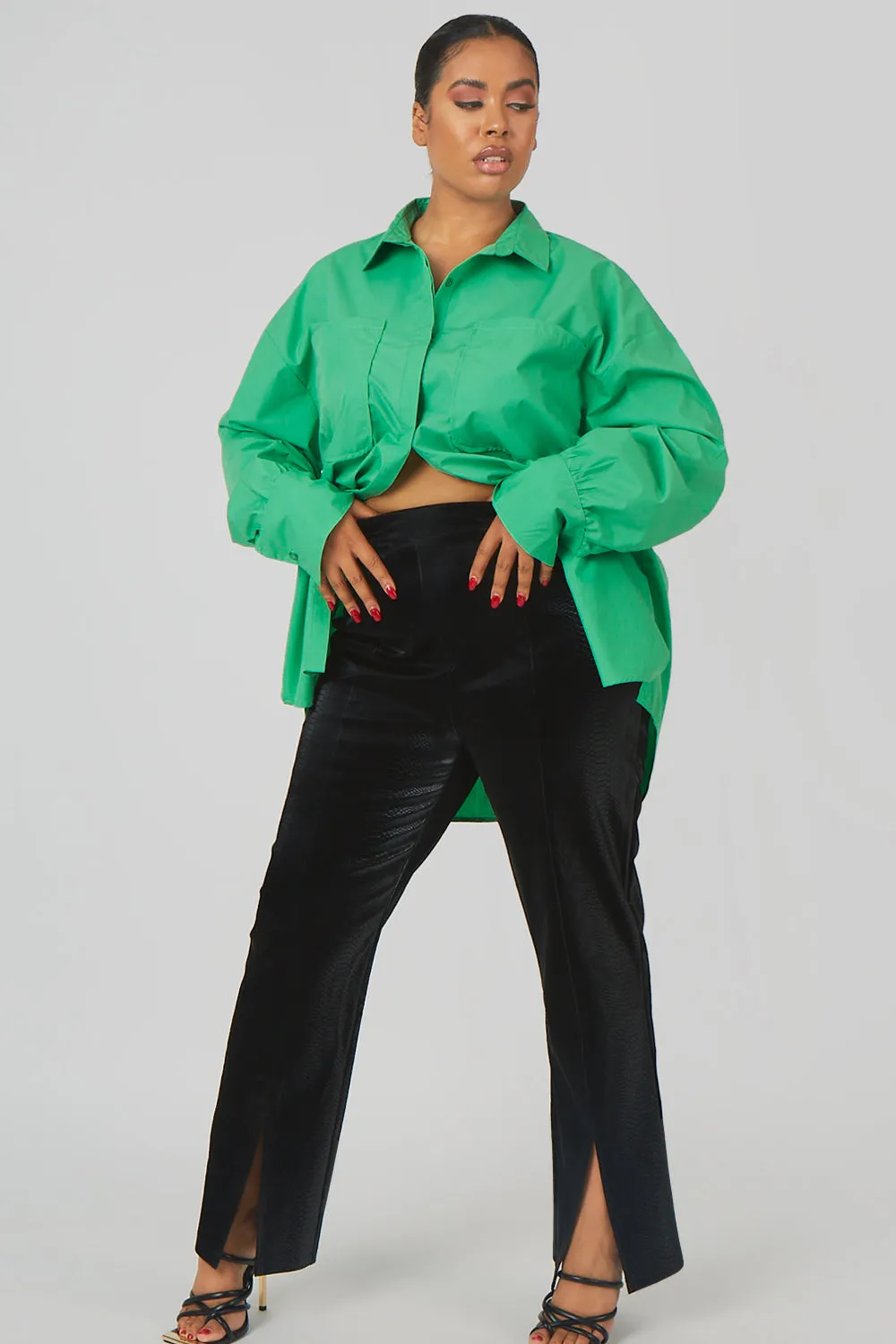 Curve Snakeskin Pu Split Hem Trousers Black sold by Public Desire