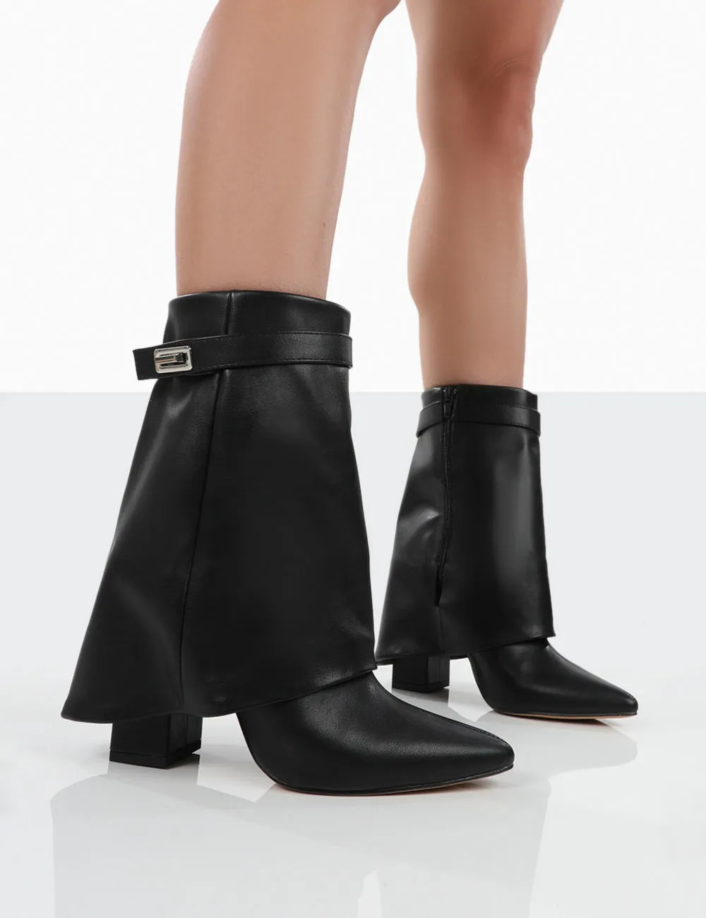 Fyre Black Pointed Toe Block Heeled Ankle Boots sold by Public Desire