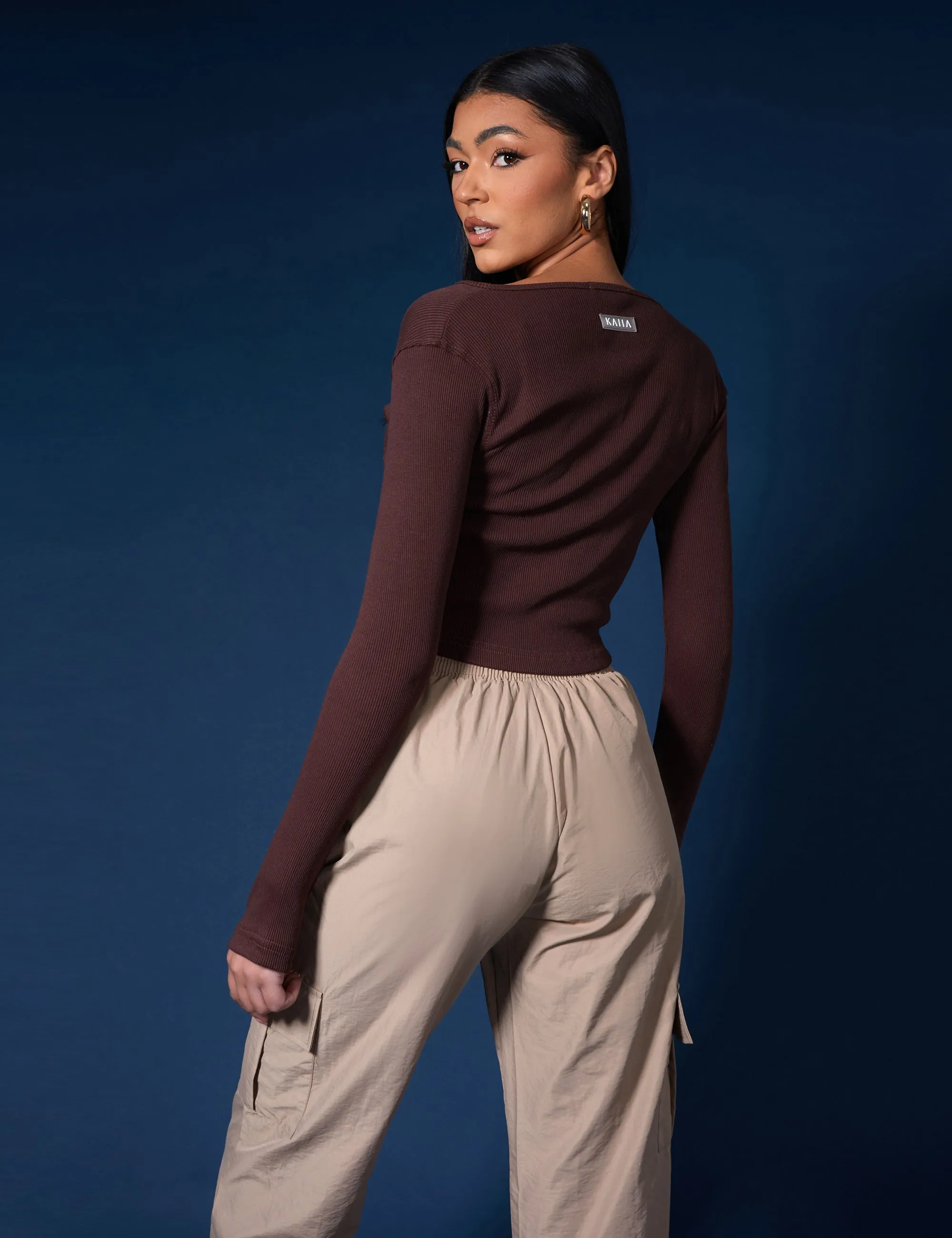 Double Ended Zip Kaiia Sport Top Chocolate sold by Public Desire product image thumbnail 4