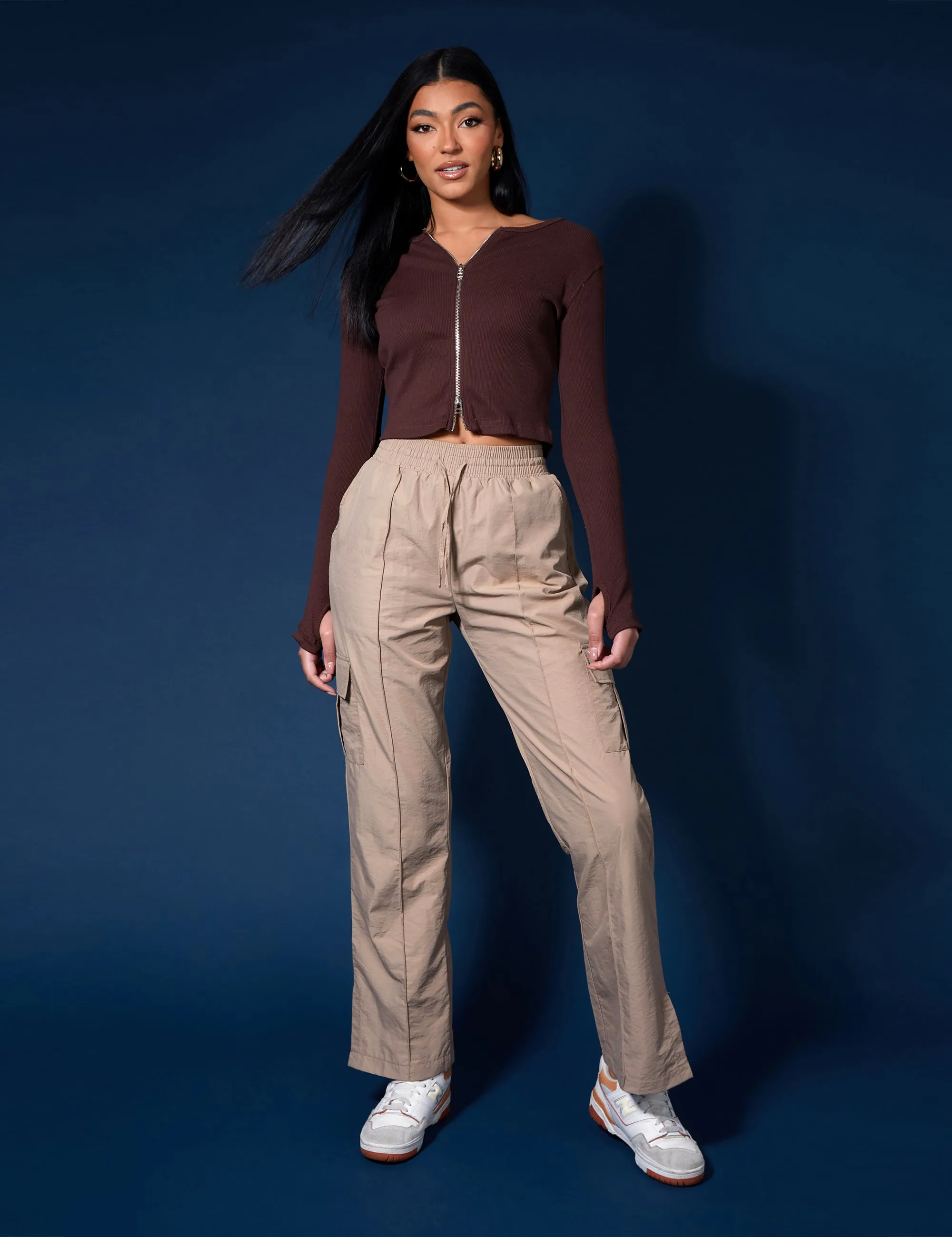 Double Ended Zip Kaiia Sport Top Chocolate sold by Public Desire