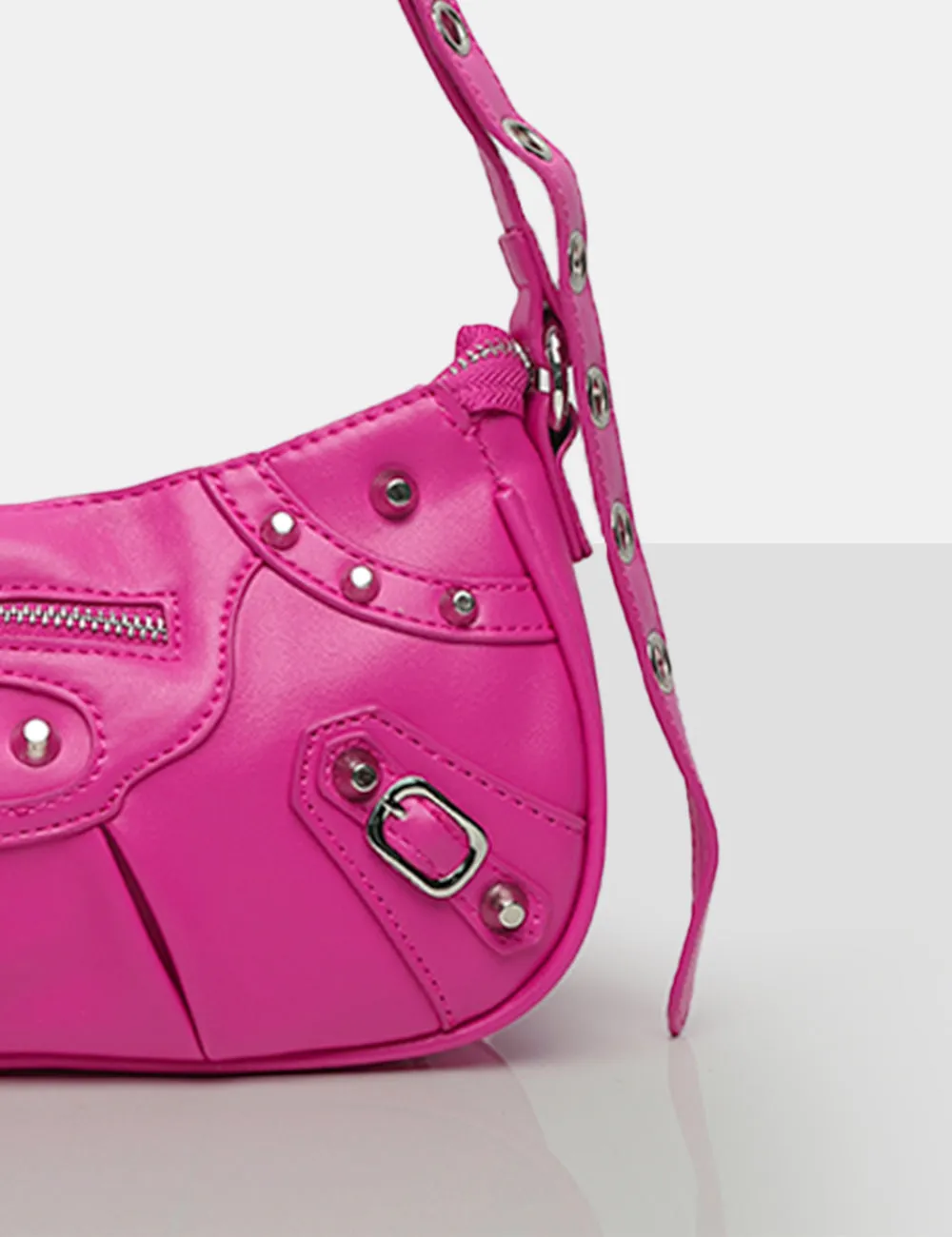 The Trackstar Bright Pink Pu Studded Mirror Zip Detail Handbag sold by Public Desire product image thumbnail 4