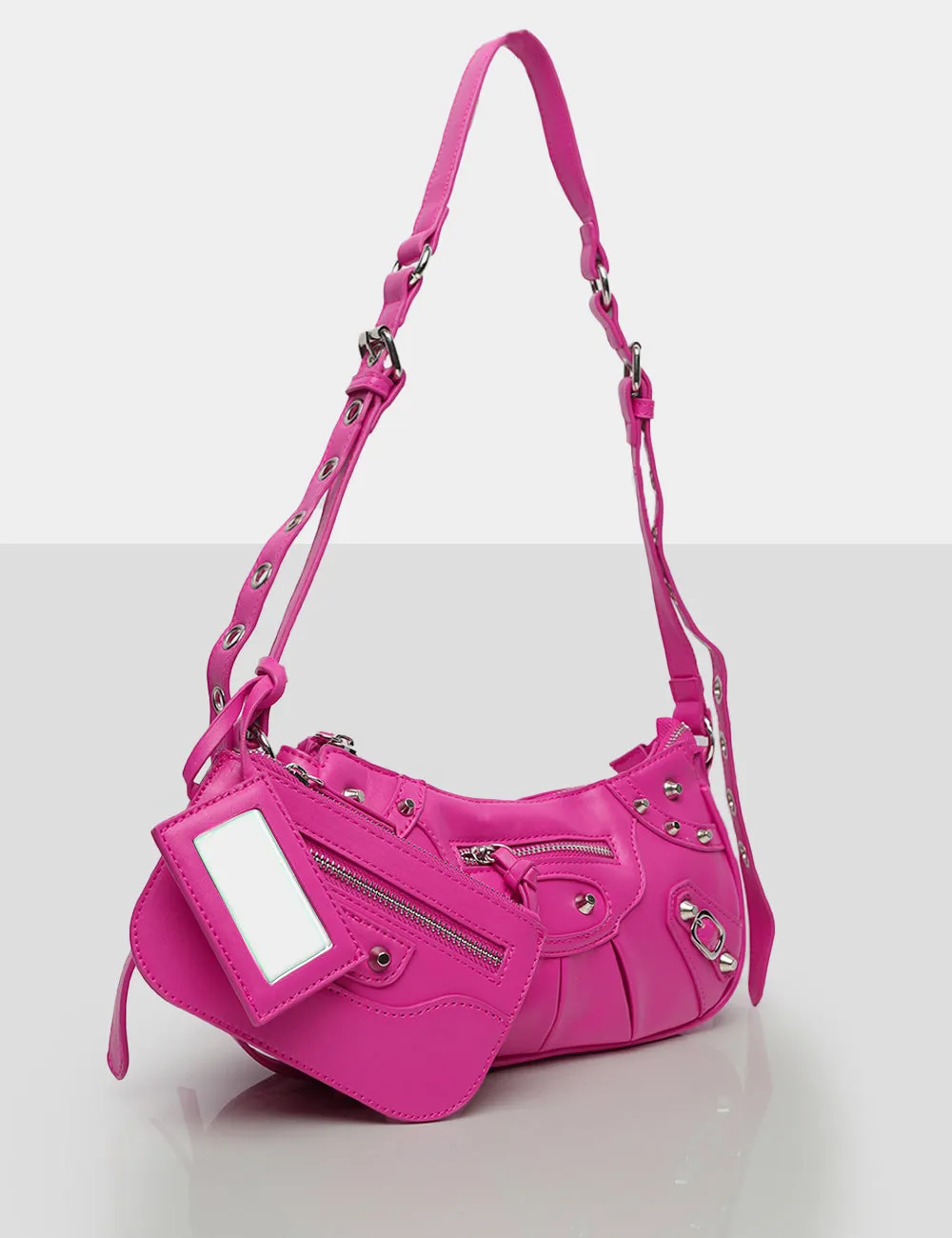 The Trackstar Bright Pink Pu Studded Mirror Zip Detail Handbag sold by Public Desire product image thumbnail 3