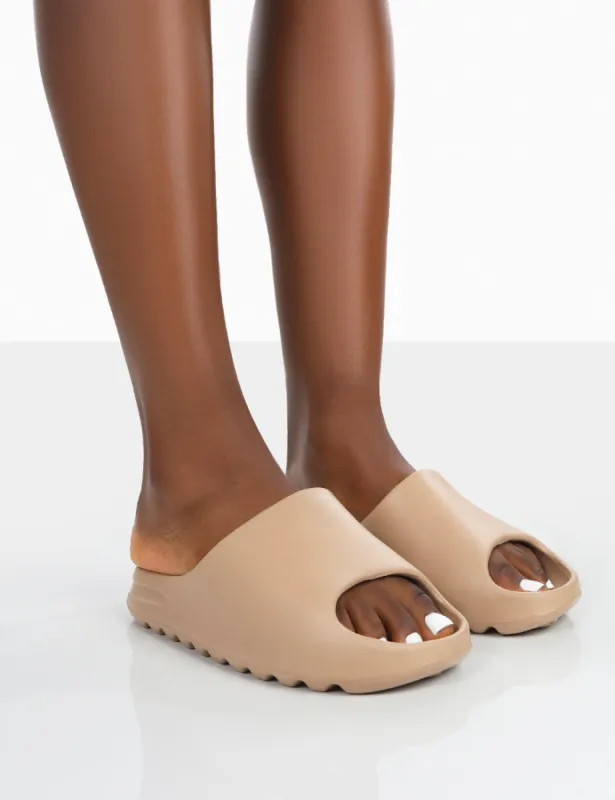 Brady Sand Rubber Flat Slider Sandals sold by Public Desire
